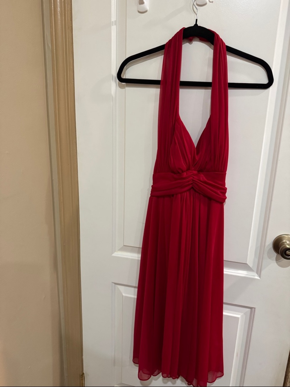 Red Backless Halter Midi Dress - Brand Unspecified
